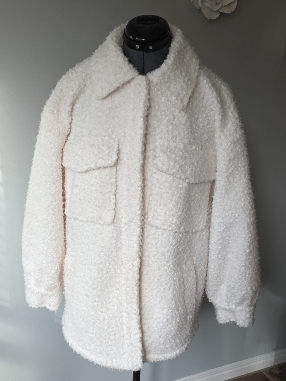 Weekend Vibes White Teddy Boucle Sherpa Shacket Jacket